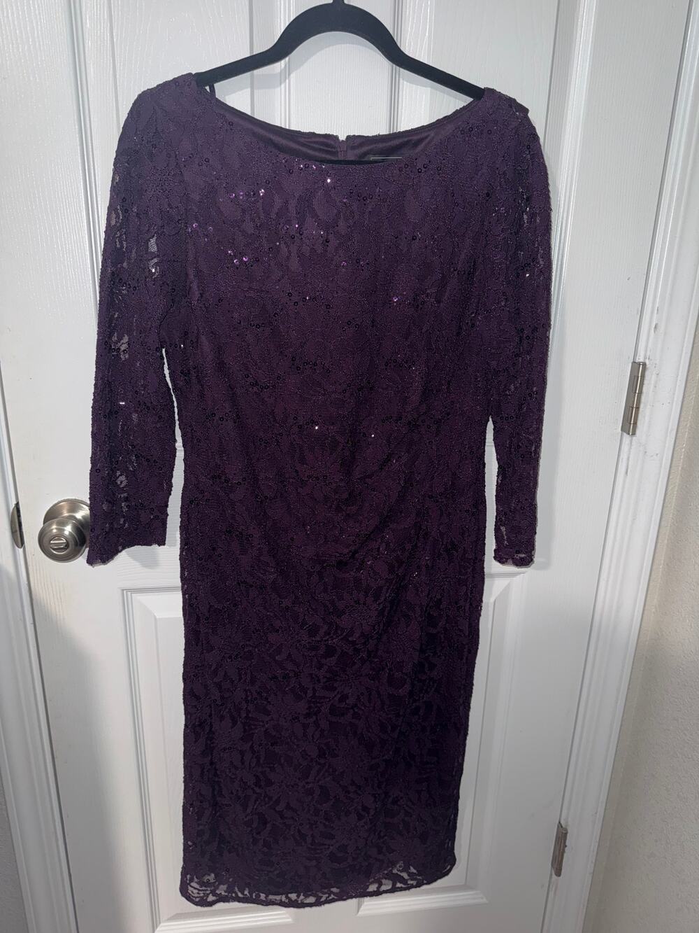 Jessica Howard Deep Plum Lace Sequin Sheath Dress Size 14